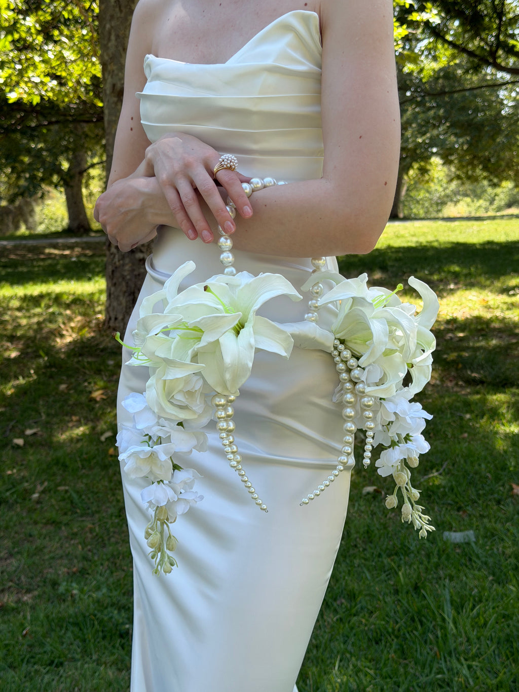 BRIDAL BOUQUET LILIES AND DELPHINIUMS