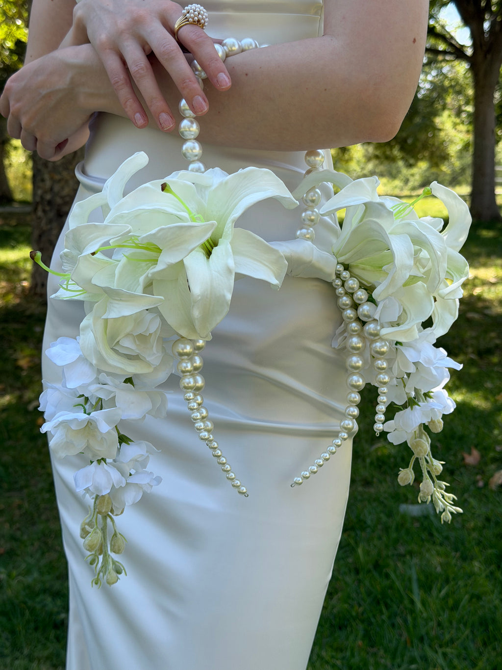 BRIDAL BOUQUET LILIES AND DELPHINIUMS