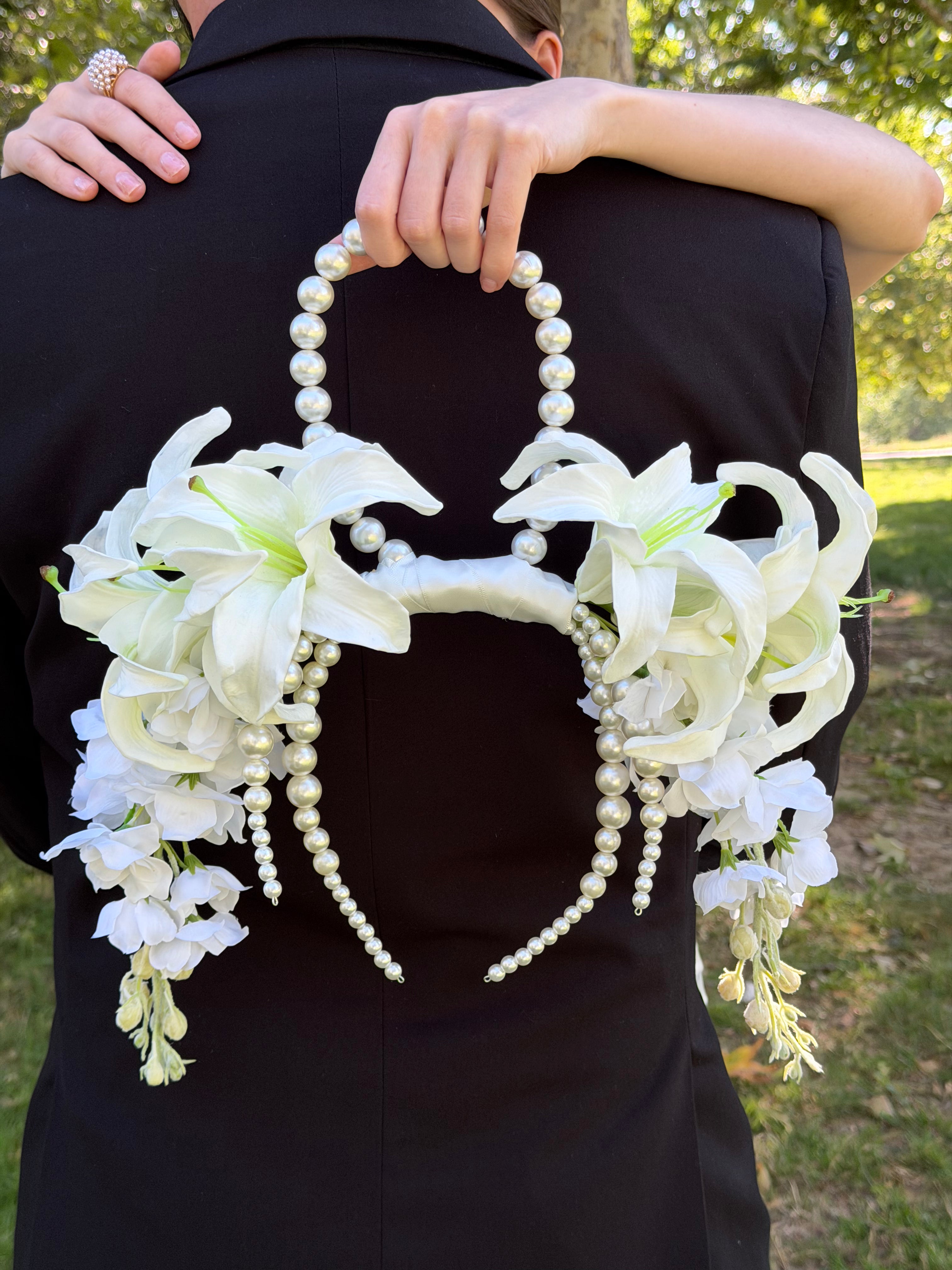 BRIDAL BOUQUET LILIES AND DELPHINIUMS